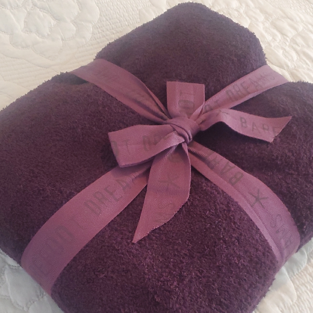 Barefoot Dreams CozyChic Rib Border Blanket Throw NEW Purple 45"x60"
